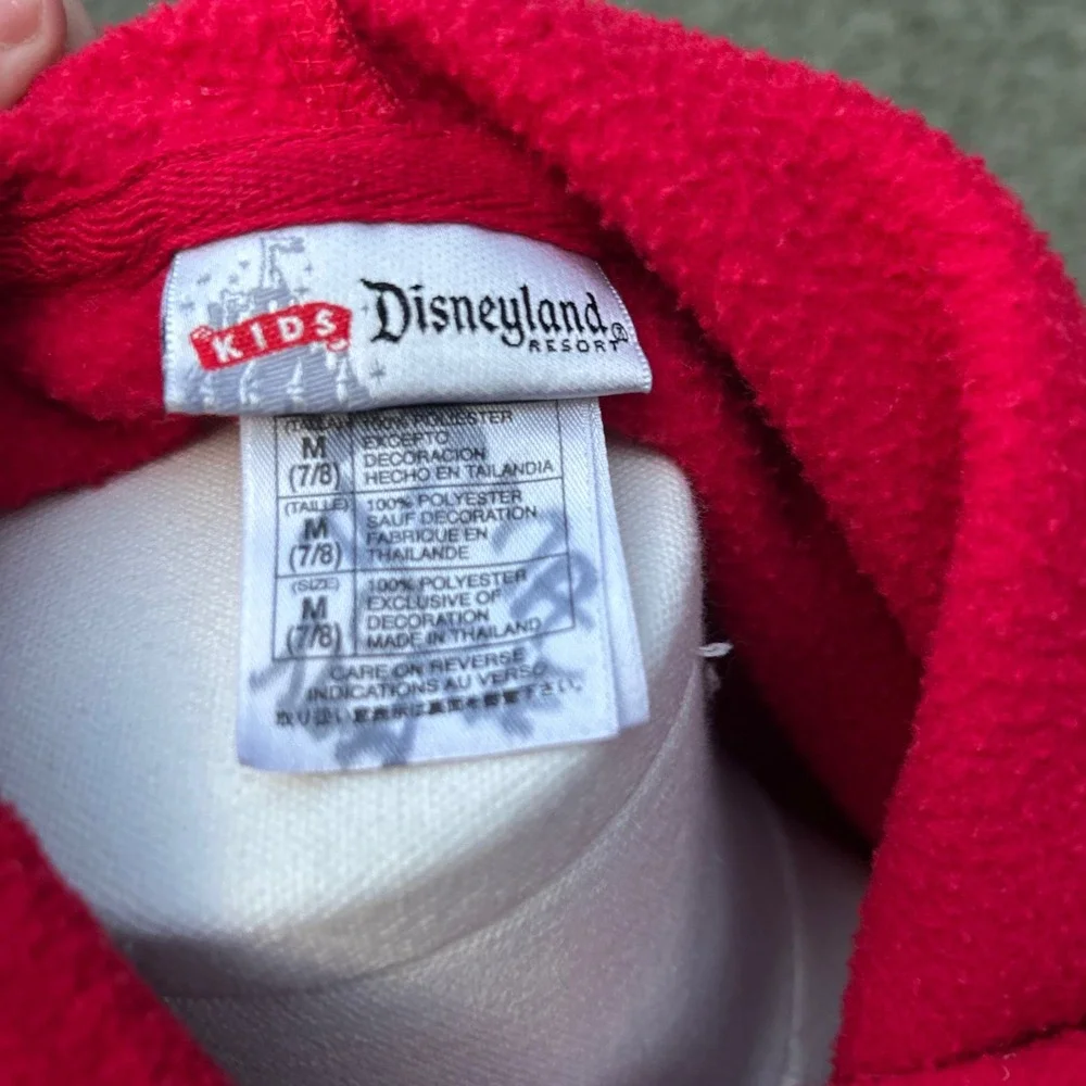 Vintage 90s Disneyland Resort Hoodie Kids Red Winnie the Pooh Fleece Pullover